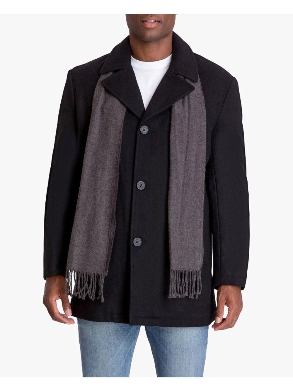 London Fog Mens Amity Wool Blend Jacket Coat Scarf Set Black Medium NWT Overcoat